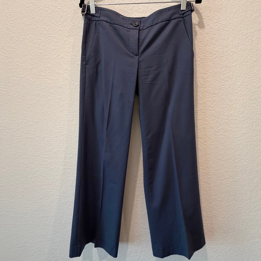 Theory Womens Wide Leg Dress Pants Slate Blue Gray Adjustable Waist Size 2